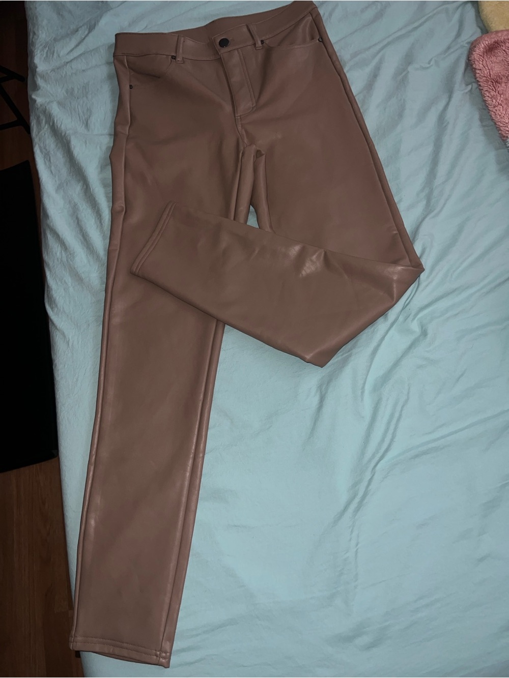 Calzedonia Thermal Faux Leather Skinny Pants in Taupe SMALL
